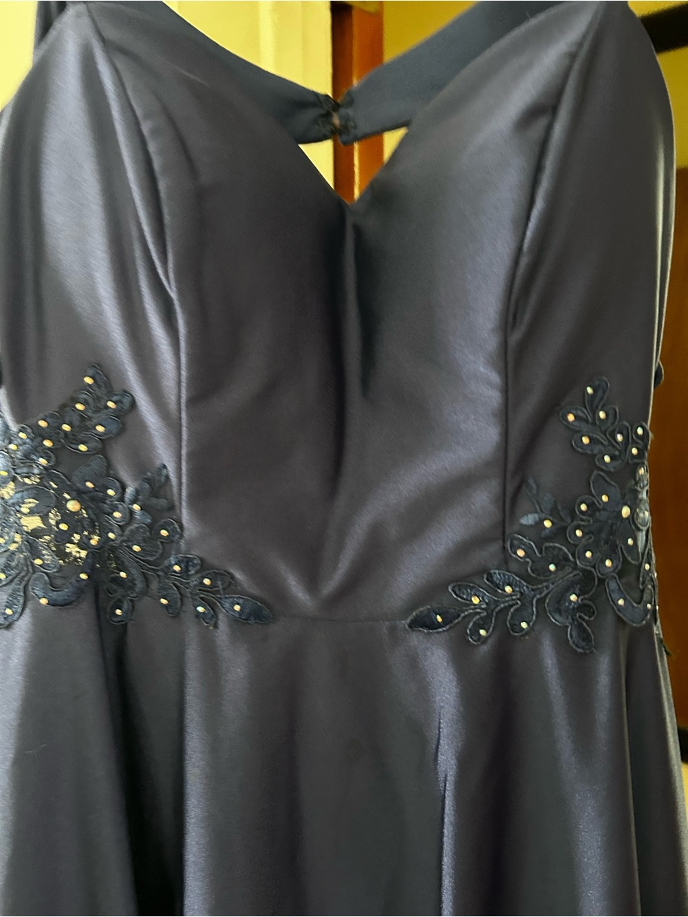 Navy Blue Beaded A-Line FormalParty Dress - Picture 5 of 5